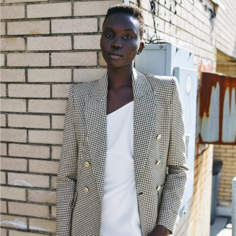 Zara Houndstooth Blazer with Gold Buttons